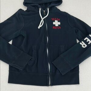 Hollister Navy Hoodie with Red Logo